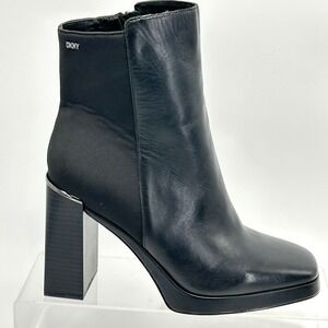 DKNY Size 9.5 Black Leather Felice Square Platform Block Ankle Boots NEW $219